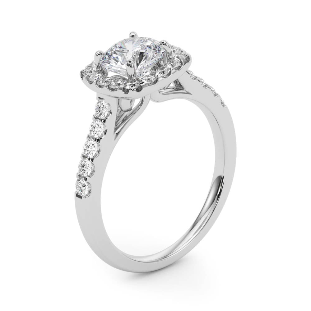 Round Diamond Engagement Ring, Cushion Halo