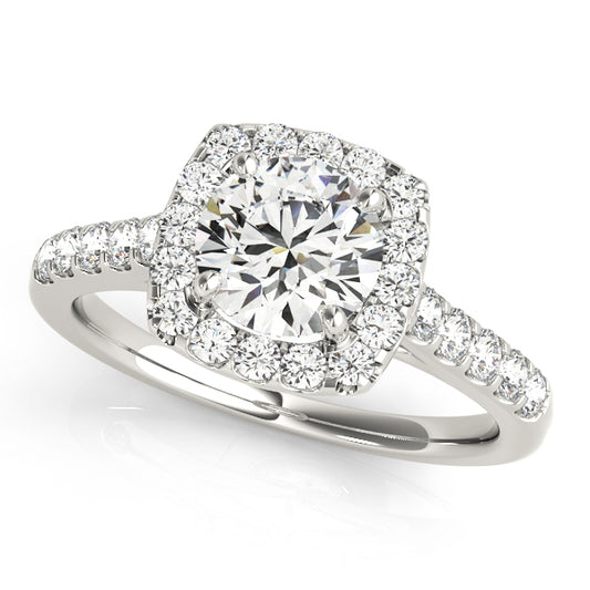 Round Diamond Engagement Ring, Cushion Halo