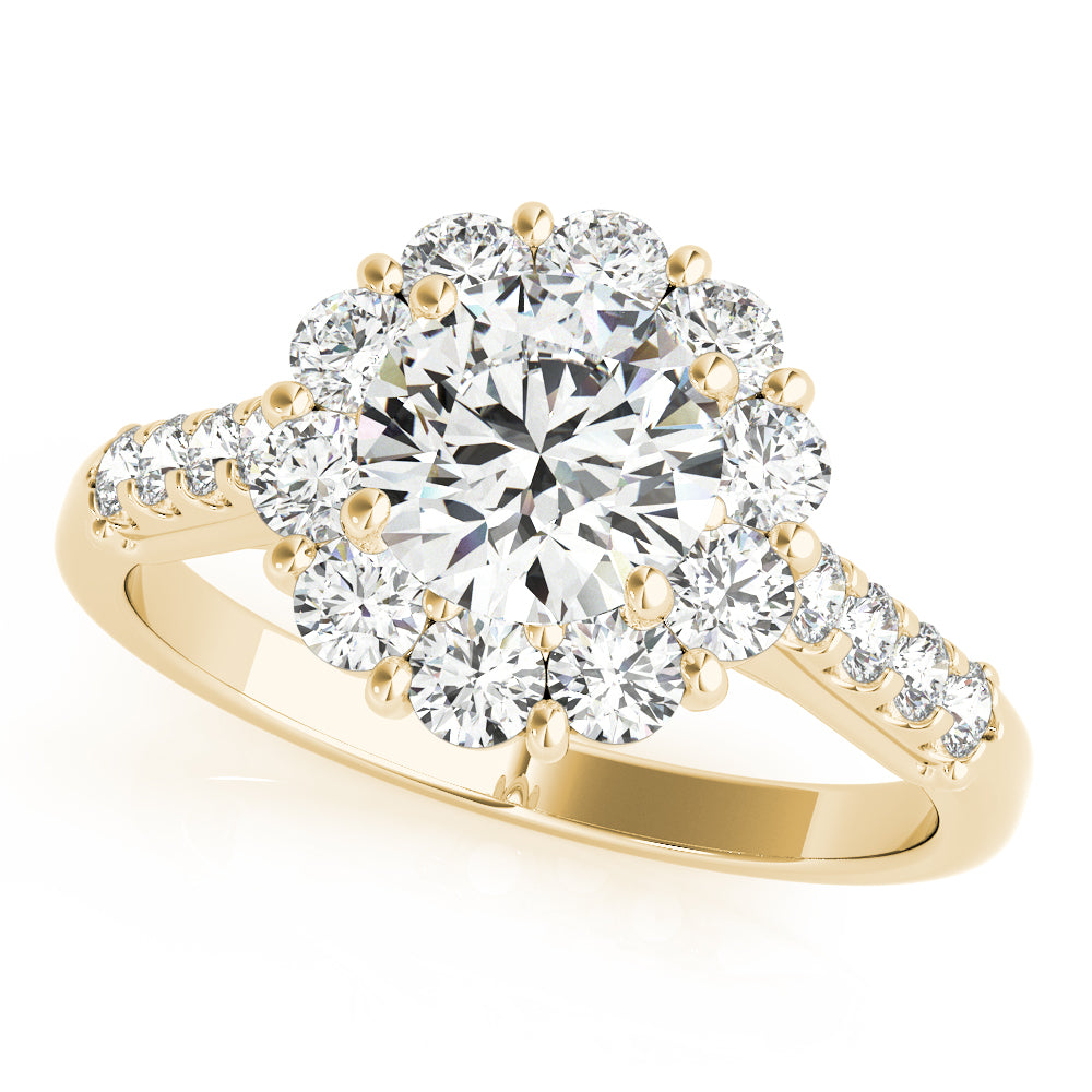 Single Row Prong Halo Engagement Ring