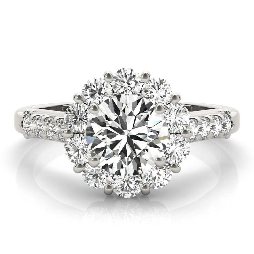 Single Row Prong Halo Engagement Ring