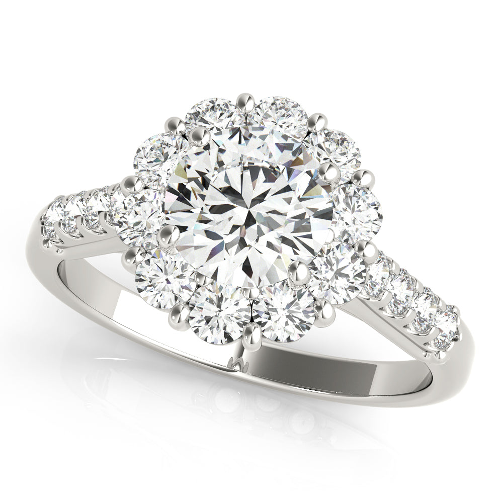 Single Row Prong Halo Engagement Ring