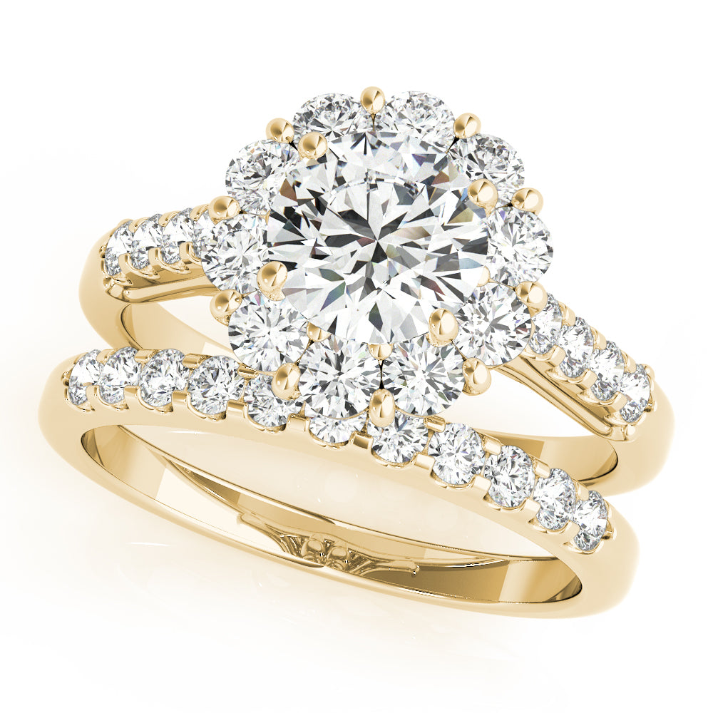 Single Row Prong Halo Engagement Ring