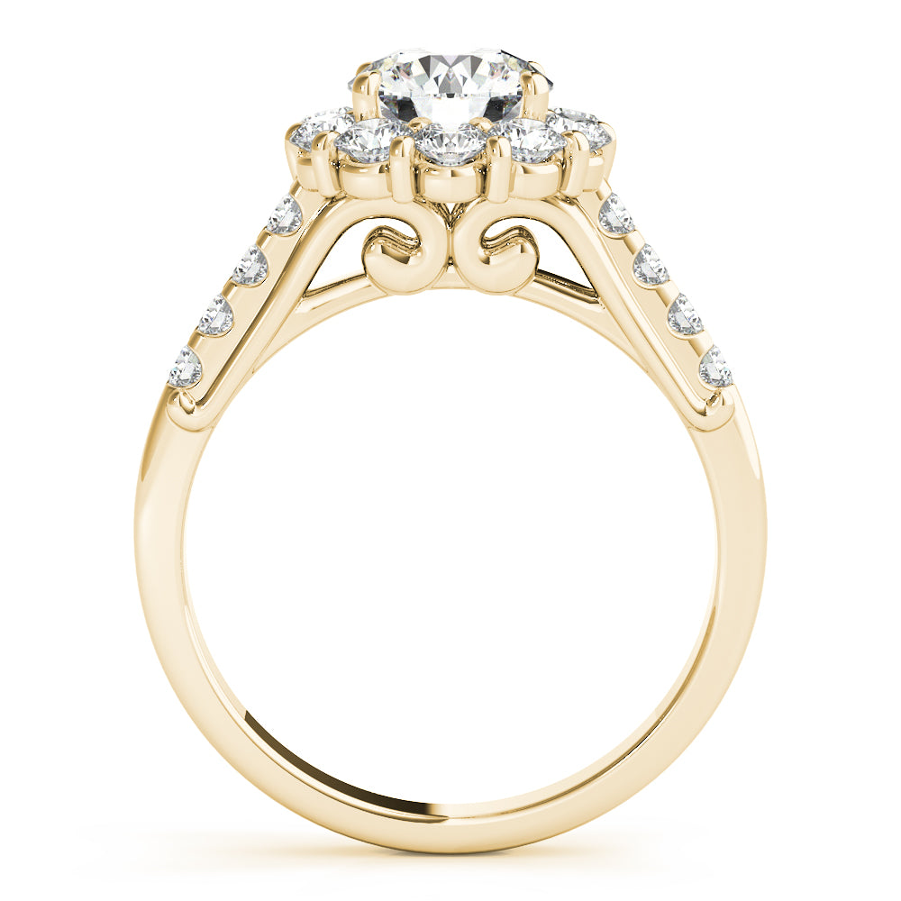 Single Row Prong Halo Engagement Ring