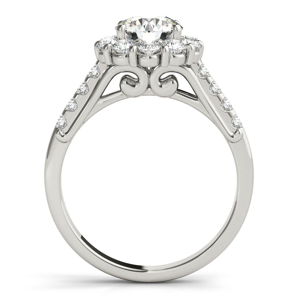 Single Row Prong Halo Engagement Ring