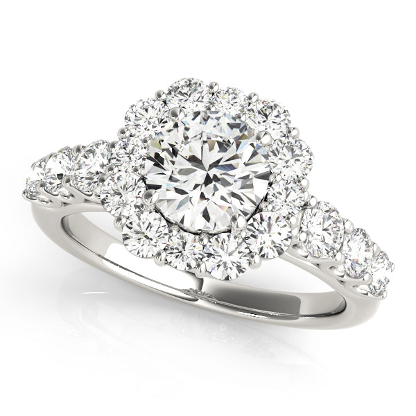 Single Row U-Prong Halo Engagement Ring