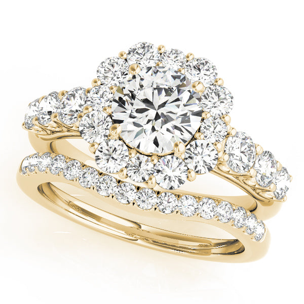 Single Row U-Prong Halo Engagement Ring
