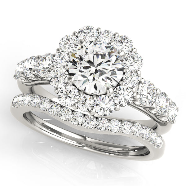 Single Row U-Prong Halo Engagement Ring