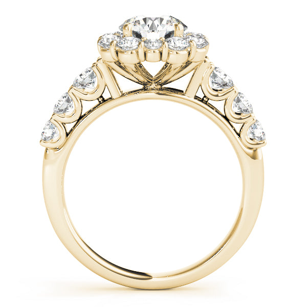 Single Row U-Prong Halo Engagement Ring