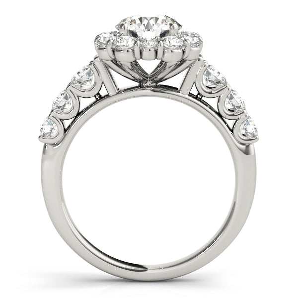 Single Row U-Prong Halo Engagement Ring