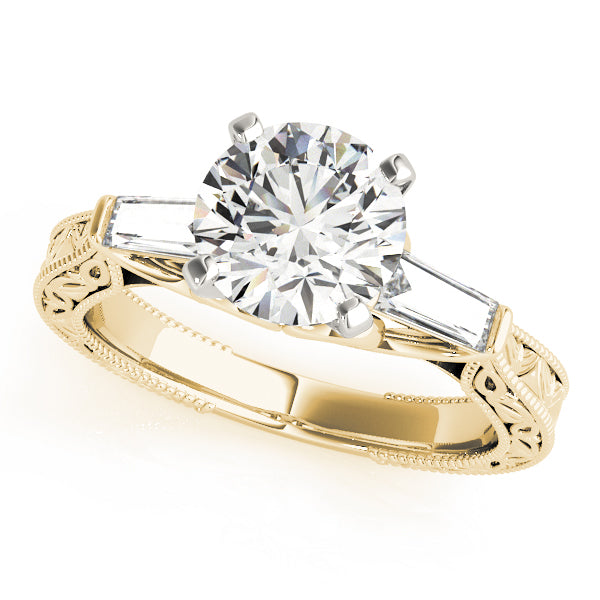 Vintage-Inspired 3-Stone Milgrained Engagement Ring