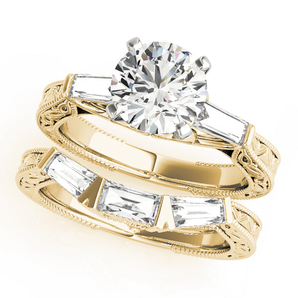 Vintage-Inspired 3-Stone Milgrained Engagement Ring