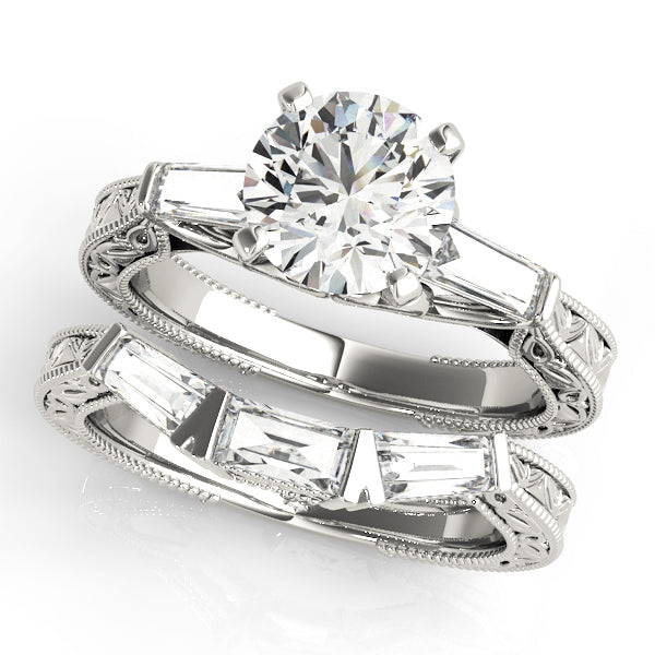 Vintage-Inspired 3-Stone Milgrained Engagement Ring
