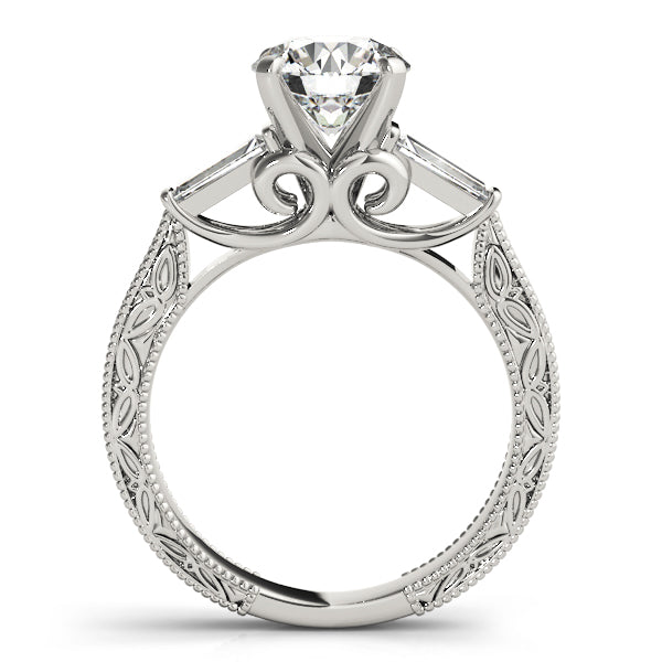 Vintage-Inspired 3-Stone Milgrained Engagement Ring