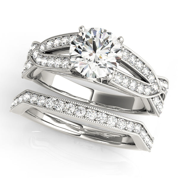 Multirow Split Shank Milgrain Engagement Ring