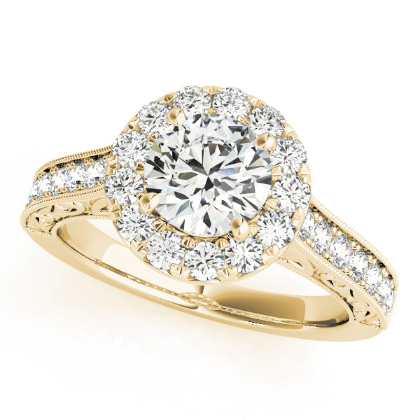 Vintage Halo Engraved Filigree Milgrain Engagement Ring