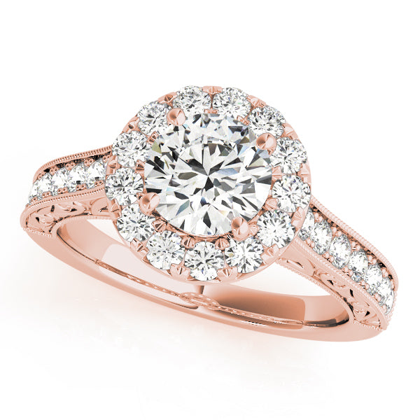 Vintage Halo Engraved Filigree Milgrain Engagement Ring