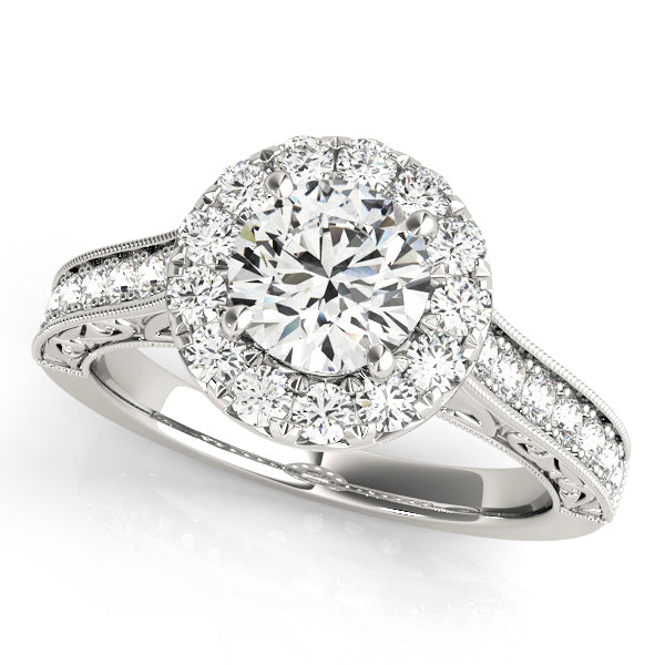 Vintage Halo Engraved Filigree Milgrain Engagement Ring