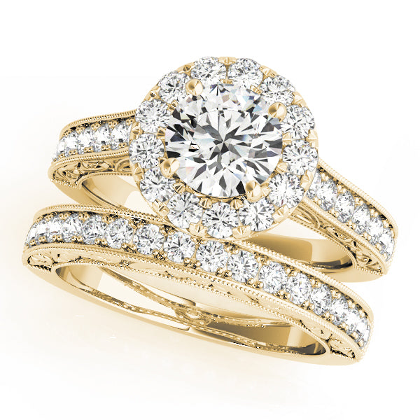 Vintage Halo Engraved Filigree Milgrain Engagement Ring