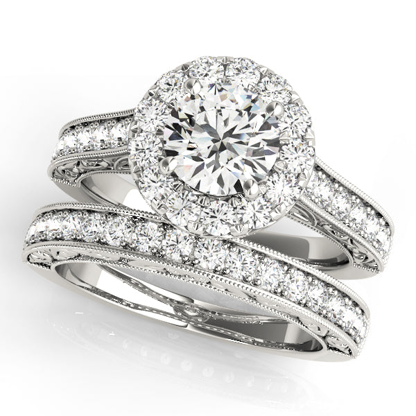 Vintage Halo Engraved Filigree Milgrain Engagement Ring