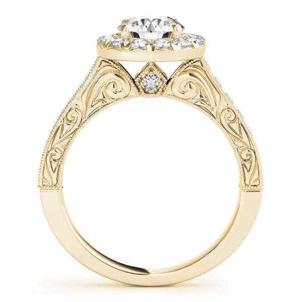 Vintage Halo Engraved Filigree Milgrain Engagement Ring