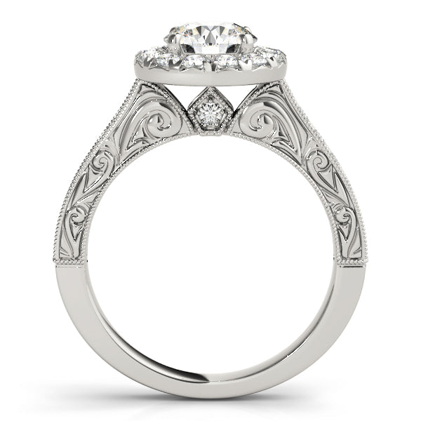 Vintage Halo Engraved Filigree Milgrain Engagement Ring