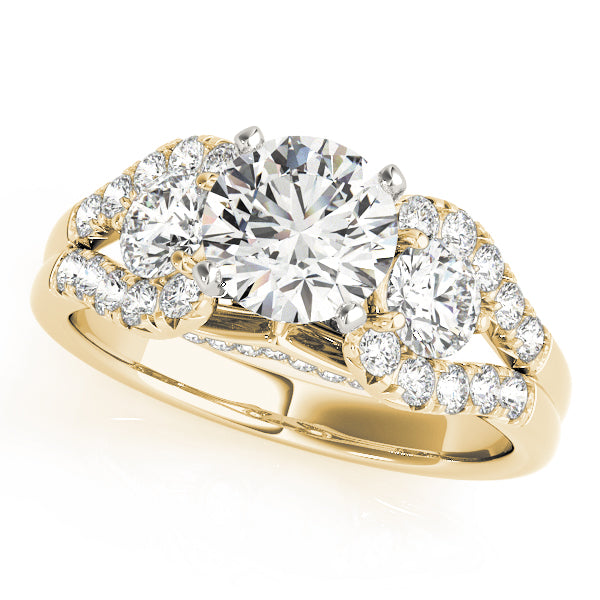 3-Stone Split Shank Hidden Halo Engagement Ring