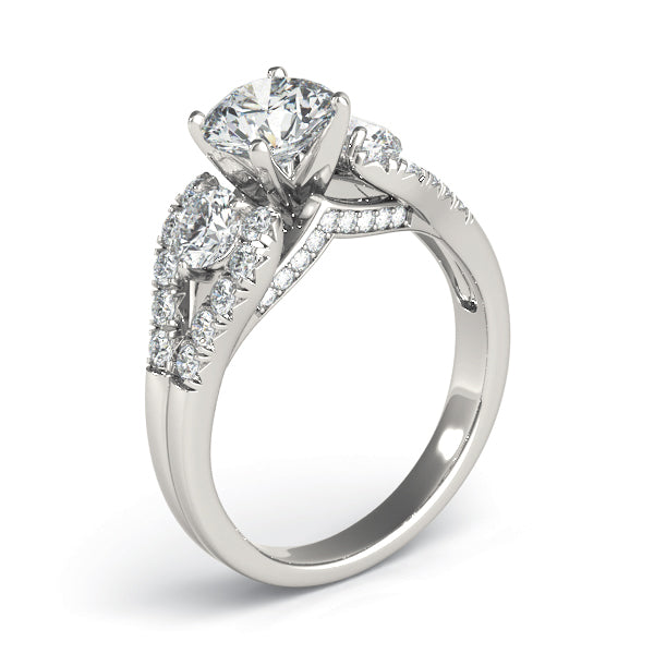 3-Stone Split Shank Hidden Halo Engagement Ring
