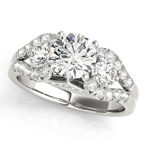 3-Stone Split Shank Hidden Halo Engagement Ring