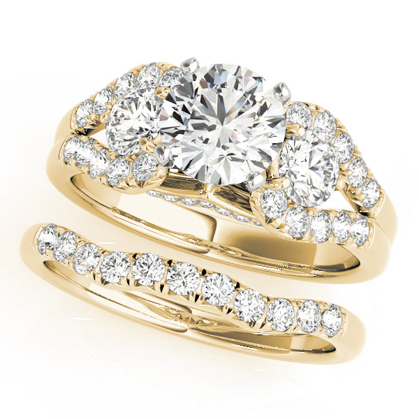 3-Stone Split Shank Hidden Halo Engagement Ring
