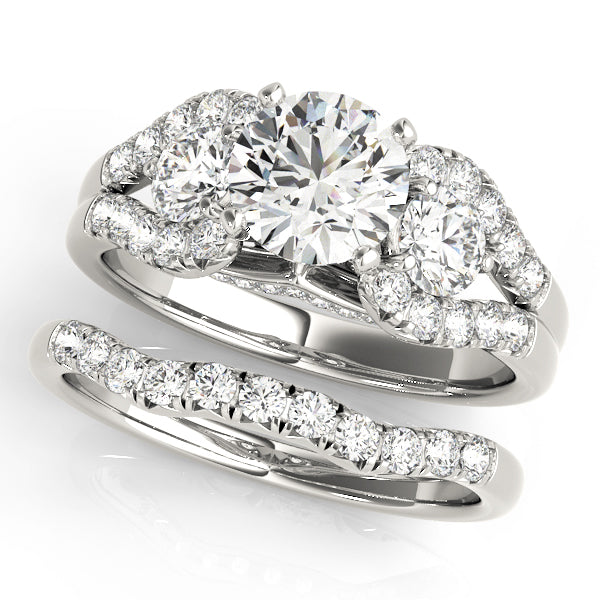 3-Stone Split Shank Hidden Halo Engagement Ring