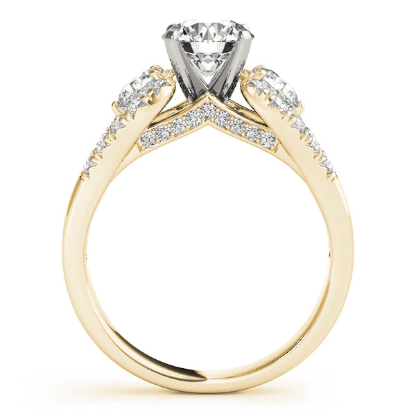 3-Stone Split Shank Hidden Halo Engagement Ring