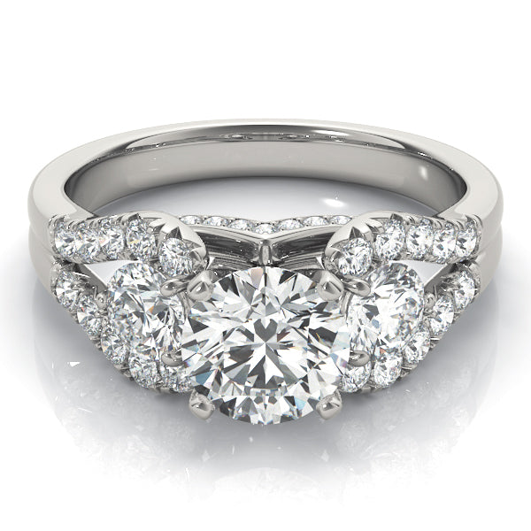 3-Stone Split Shank Hidden Halo Engagement Ring