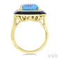 14X10 MM Evoque Gemstones Emerald Shape Blue Topaz and 1/5 Ctw Round Cut Diamond Halo & Black Enamel Border Semi-Preciou