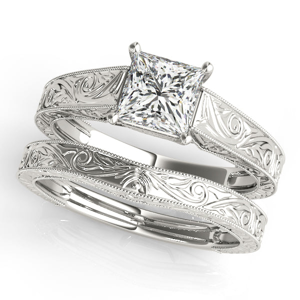 Vintage Inspired Princess Cut Trellis Engagement Ring