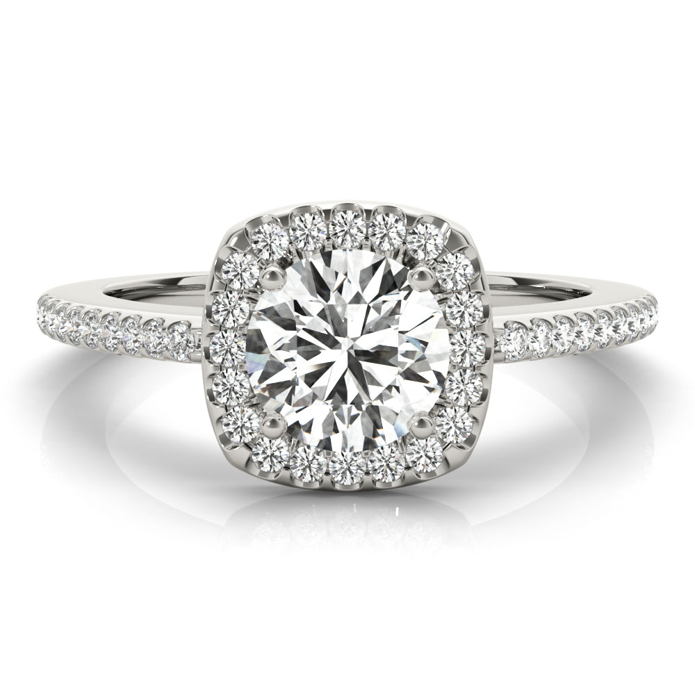 Single Row Accented Halo Engagement Ring