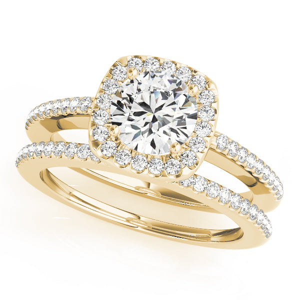 Single Row Accented Halo Engagement Ring
