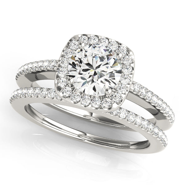 Single Row Accented Halo Engagement Ring
