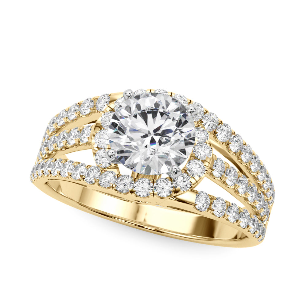 Multirow Split Shank Halo Engagement Ring