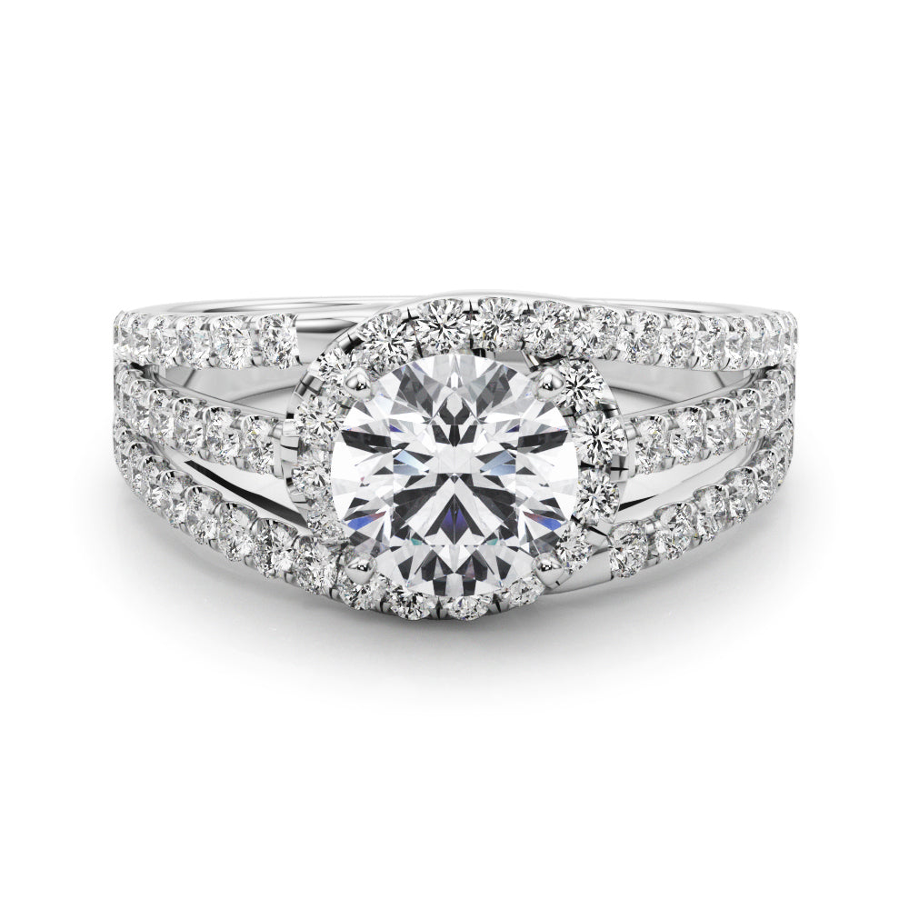 Multirow Split Shank Halo Engagement Ring