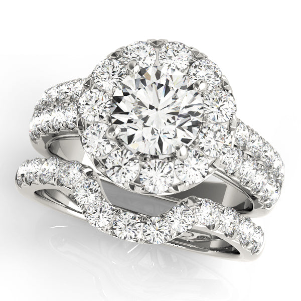 Double Row Pavé Round Halo Engagement Ring