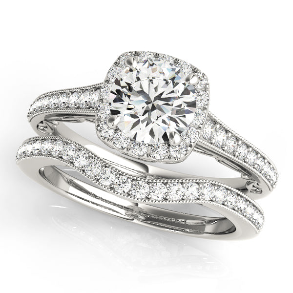 Vintage Prong Milgrain Hidden Halo Engagement Ring