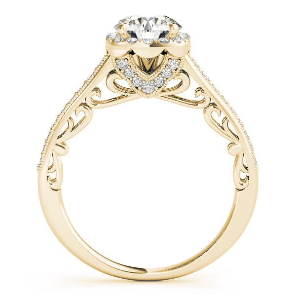 Vintage Prong Milgrain Hidden Halo Engagement Ring