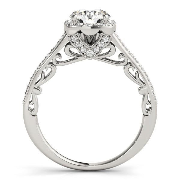Vintage Prong Milgrain Hidden Halo Engagement Ring