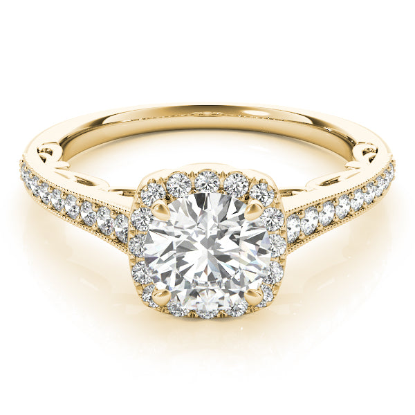 Vintage Prong Milgrain Hidden Halo Engagement Ring