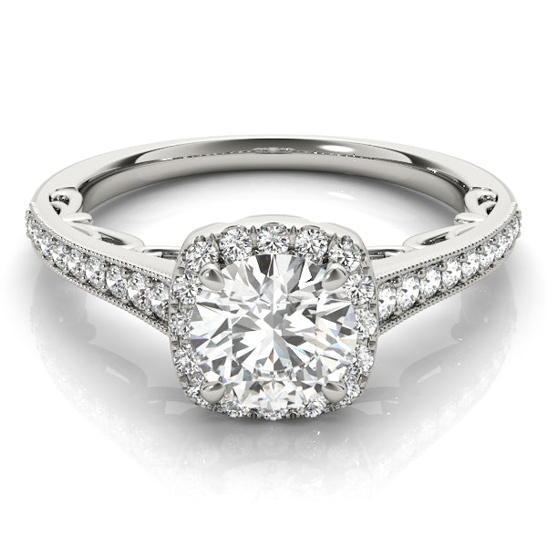 Vintage Prong Milgrain Hidden Halo Engagement Ring