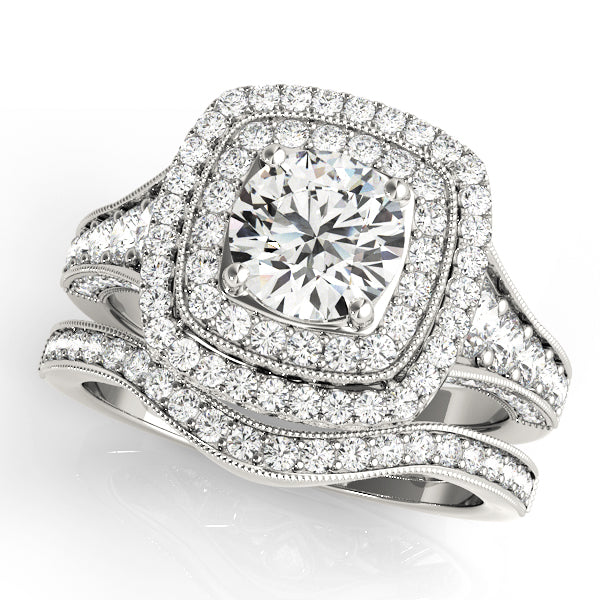 Vintage Inspired Double Halo Engagement Ring