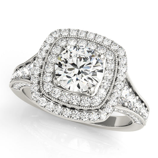 Antique Double Halo Milgrain Engagement Rings