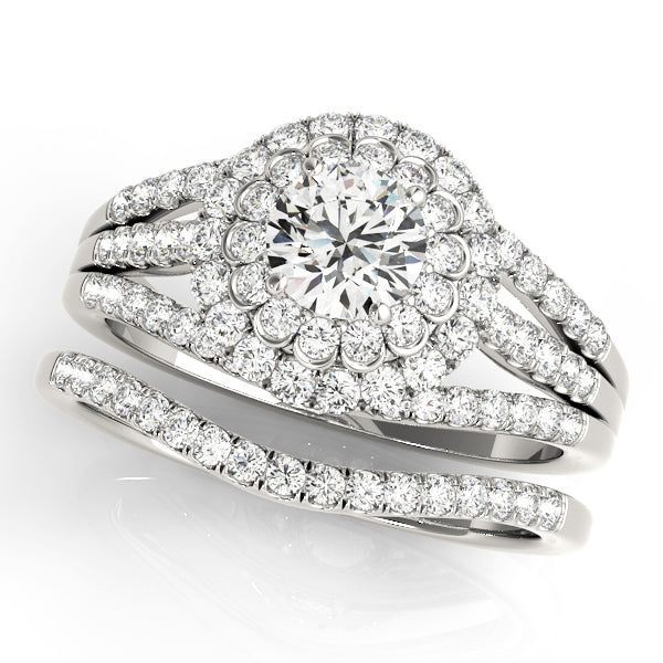 Vintage Multirow Double Halo Engagement Ring