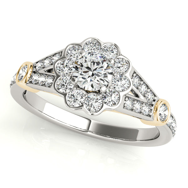 Flower Halo Split Shank Engagement Ring