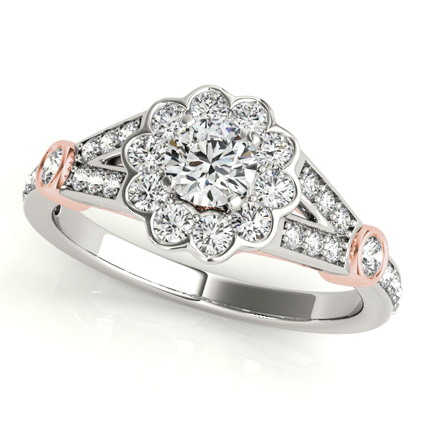 Flower Halo Split Shank Engagement Ring
